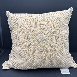 Vtg Star Crochet Devi Designs Feather Filled Pillow Back  Zipper‎ Closure